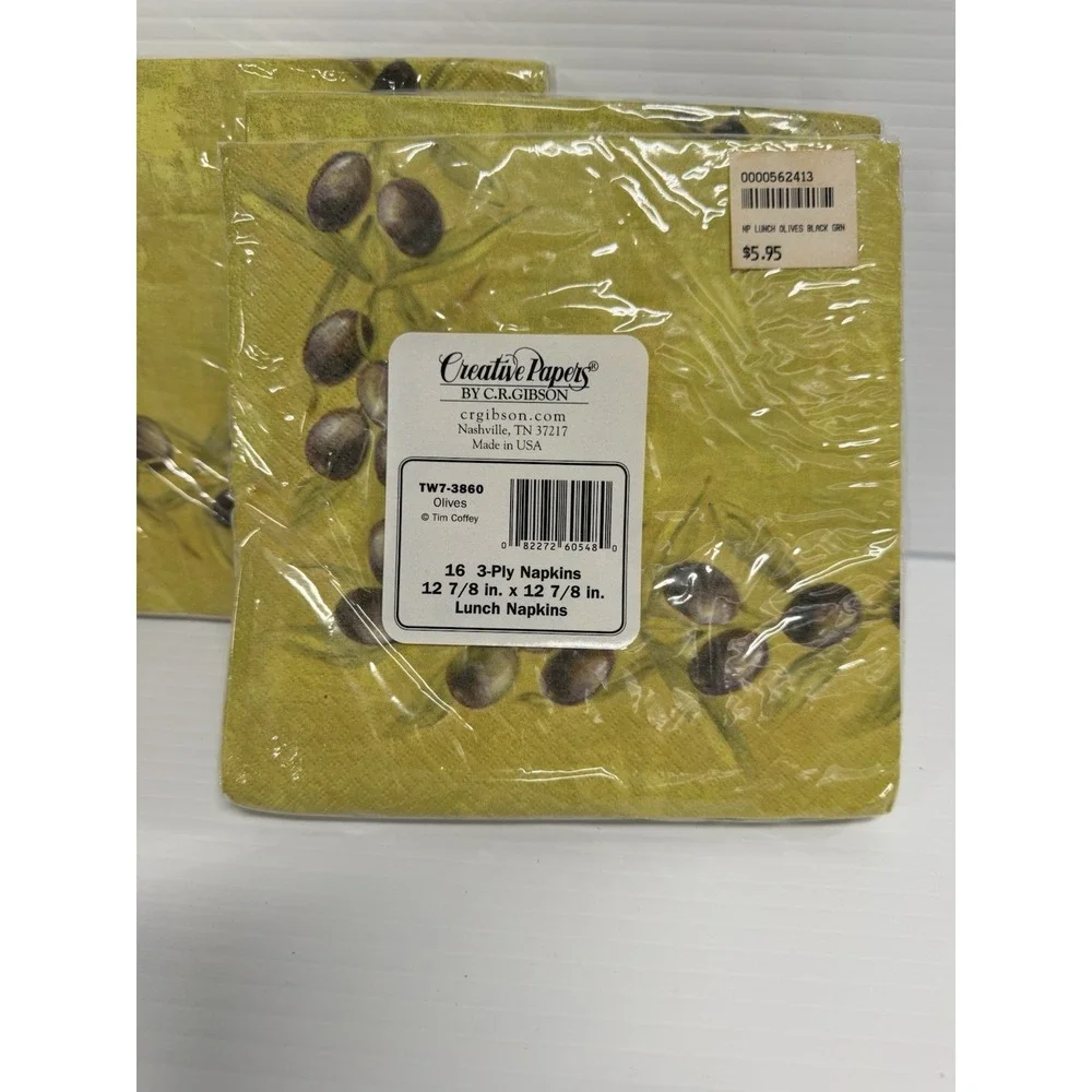 Lot of 3 Creative Papers Olives Lunch‎ Napkins 16 Count NEW